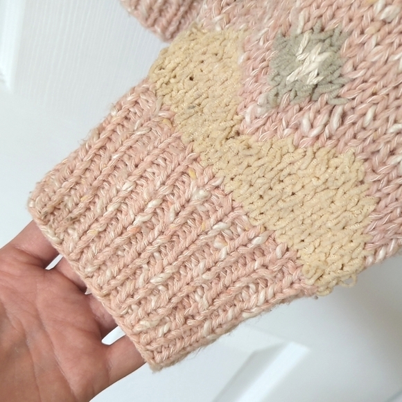 Liz Sport 90's Vintage Fair Isle & Marled Knit Wool Blend V-neck Sweater Pink M - Picture 8 of 11